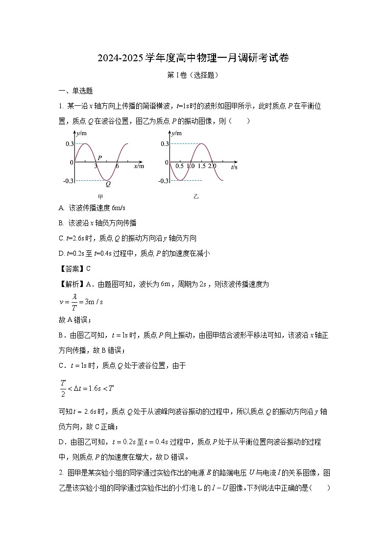湖北省部分学校2024-2025学年高二(上)1月调研考试物理试卷（解析版）第1页