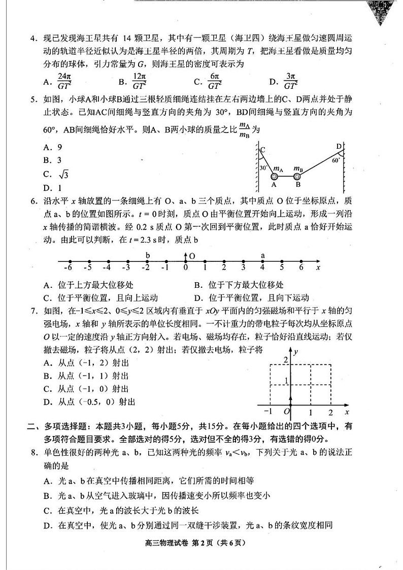 【贵州卷】贵州省贵阳市2025年高三年级下学期2月适应性考试（一）（贵阳一模）物理试卷+答案第2页