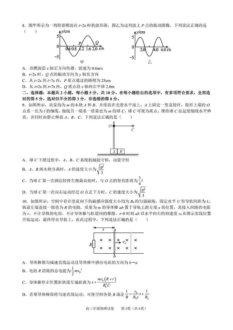 安徽省合肥市普通高中六校联盟2024-2025学年高三下学期高考阶段性检测 物理试题（含答案）第3页