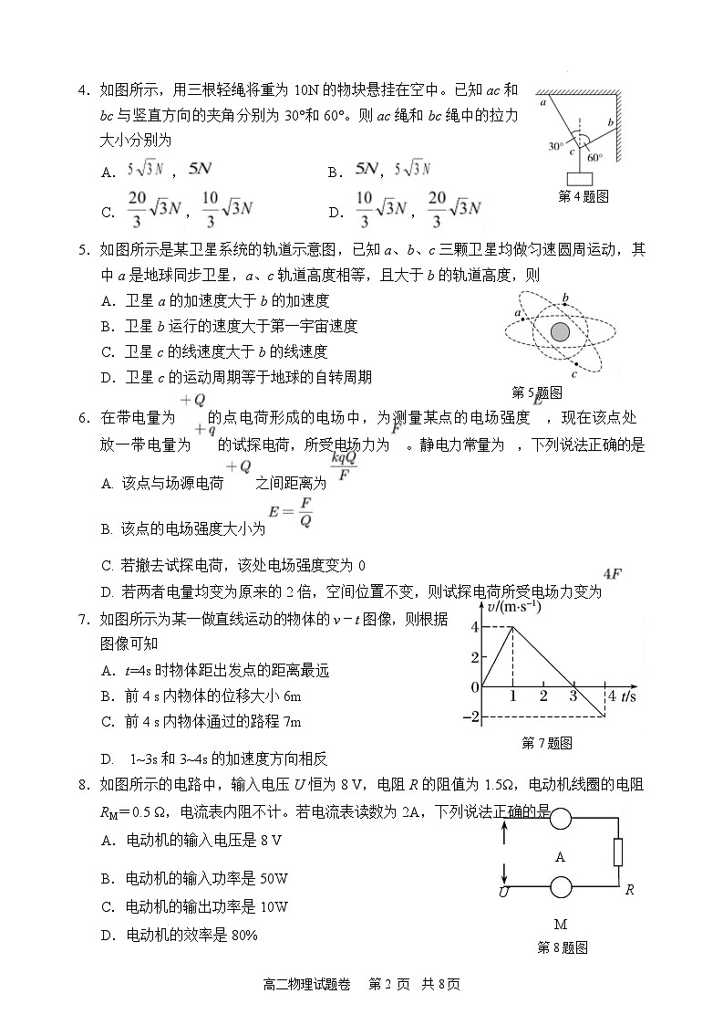 2025丽水高二上学期期末考试物理含答案第2页