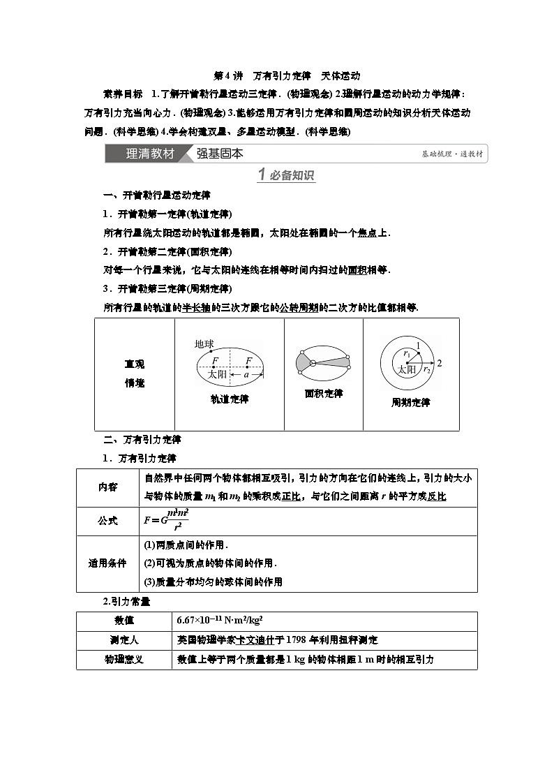 新高考物理一轮复习知识梳理+巩固练习讲义第四章第四讲　万有引力定律　天体运动（含答案解析）第1页