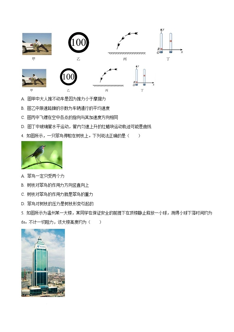 浙江省温州市2024-2025学年高一上学期1月期末统考物理试题（B卷）  Word版无答案第3页