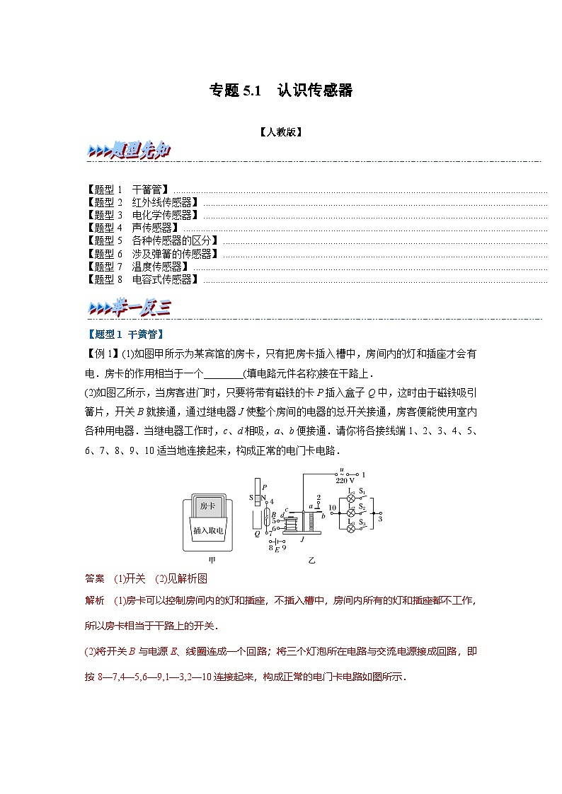 人教版高中物理(选修二)同步题型训练专题5.1 认识传感器（解析版）第1页