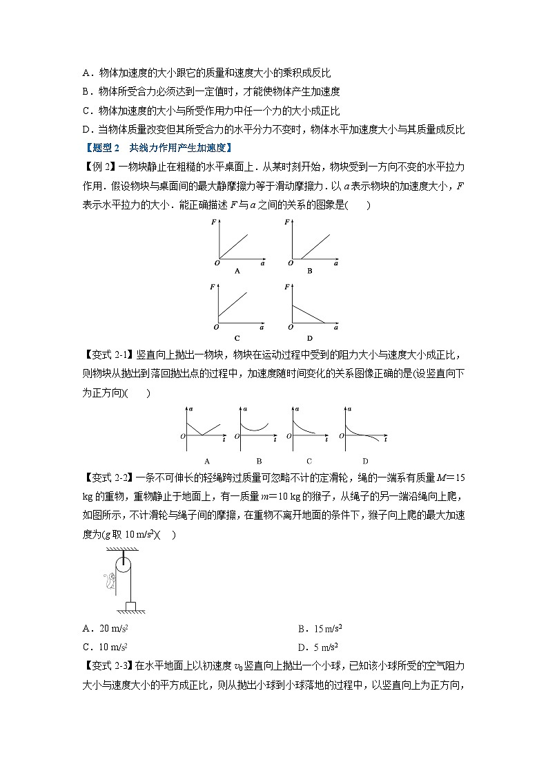 人教版高中物理（必修一）同步题型训练专题4.2 牛顿第二定律（学生版）第2页