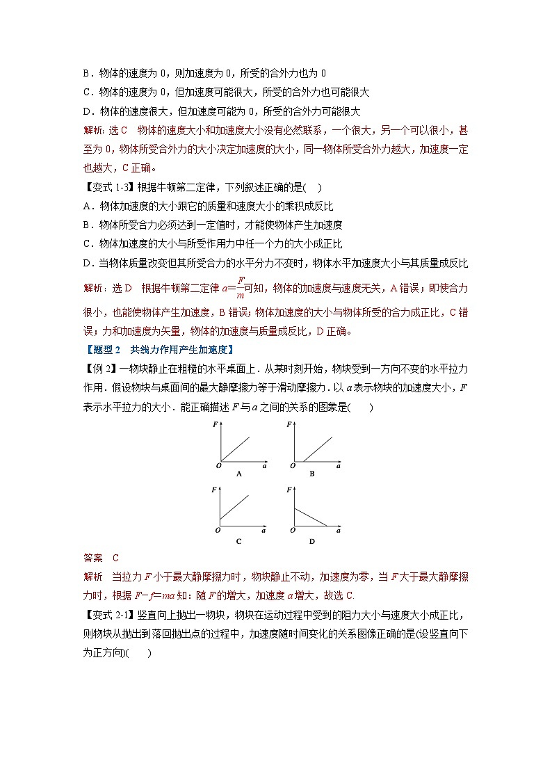 人教版高中物理（必修一）同步题型训练专题4.2 牛顿第二定律（解析版）第2页