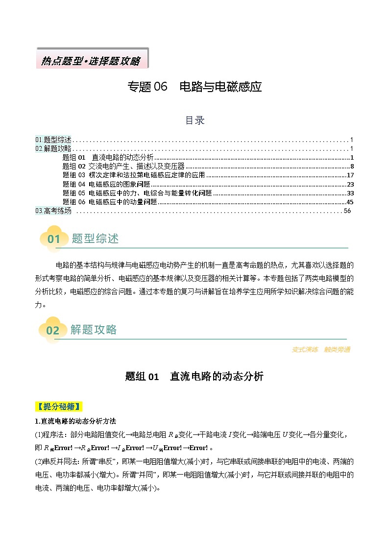 专题06  电路与电磁感应（原卷版）第1页