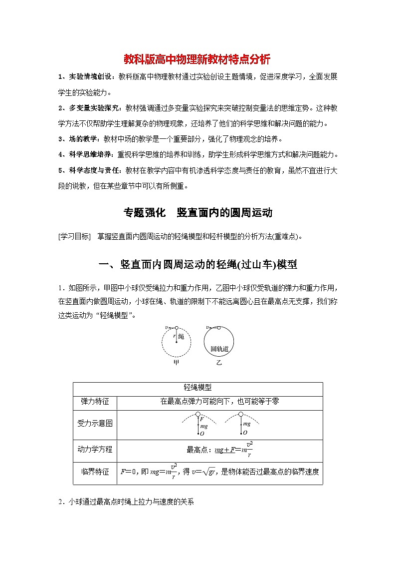 第二章 专题强化　竖直面内的圆周运动（教师版）第1页