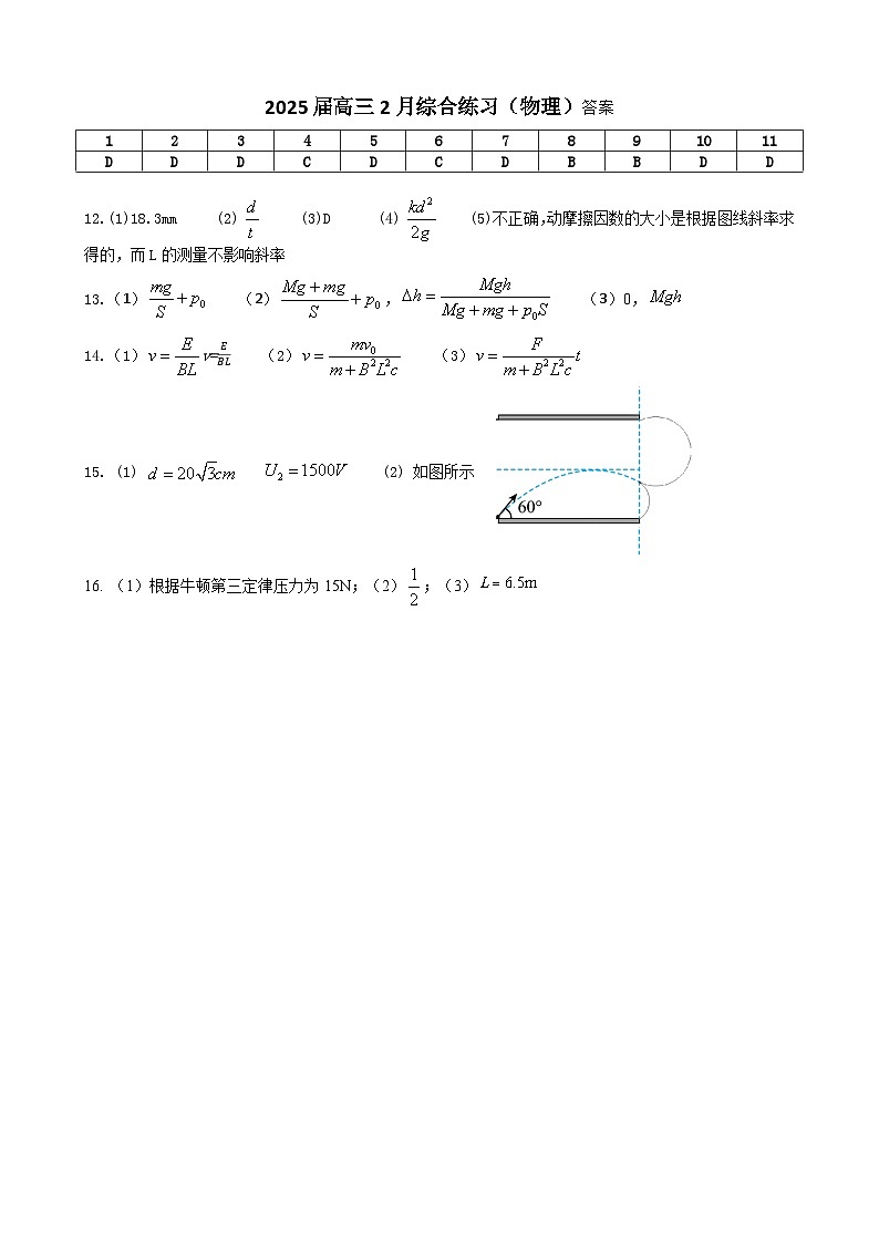 江苏省锡山高级中学2024-2025学年高三下学期2月综合练习物理答案第1页
