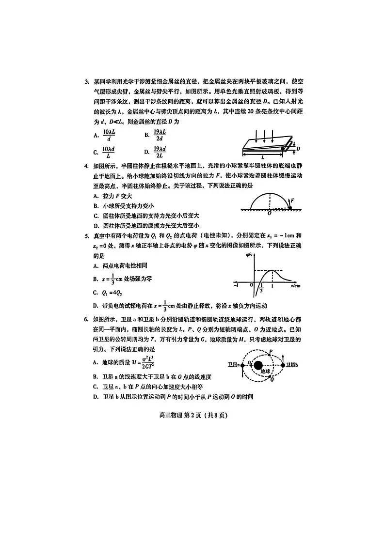 2024-2025学年下学期山东省潍坊市2025届高三诊断性调研监测考试（2月开年考）物理含答案第2页