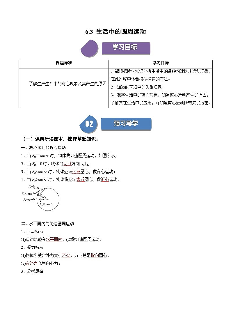 人教版高中物理(必修二)同步培优讲练6.3 生活中的圆周运动（解析版）第1页