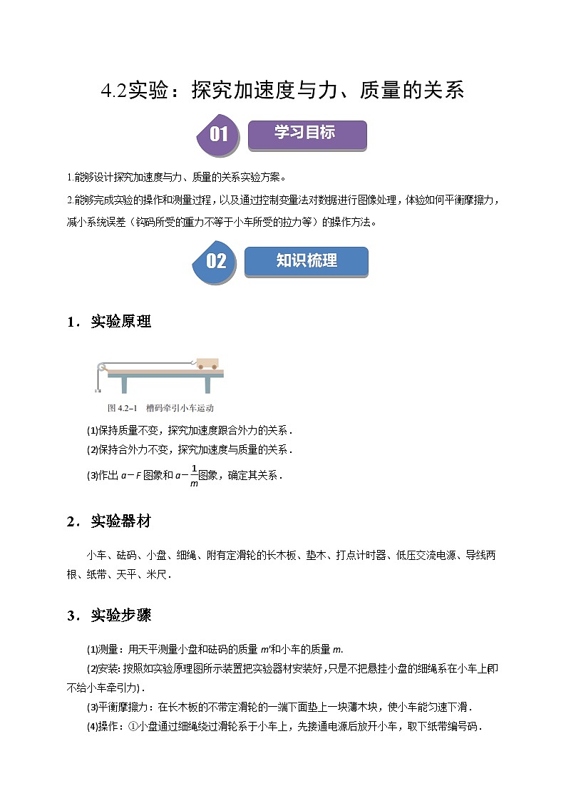 人教版高中物理(必修一)同步讲与练4.2实验：探究加速度与力、质量的关系（解析版）第1页