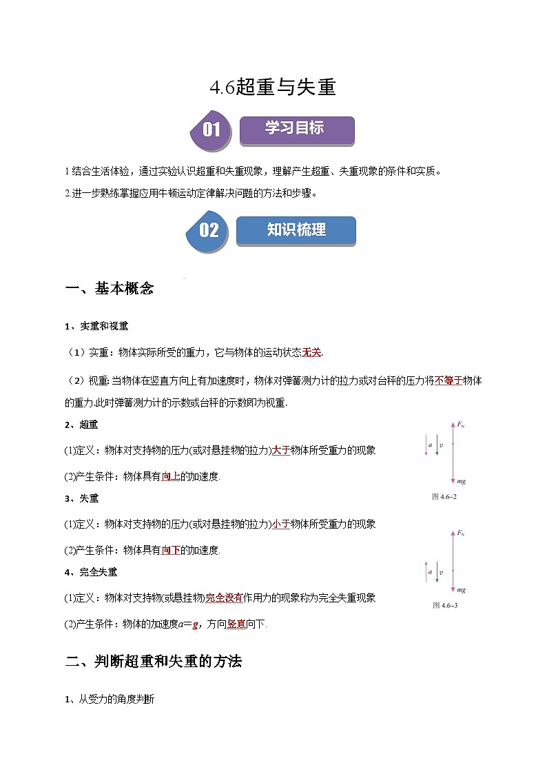 人教版高中物理(必修一)同步讲与练4.6超重与失重（解析版）第1页
