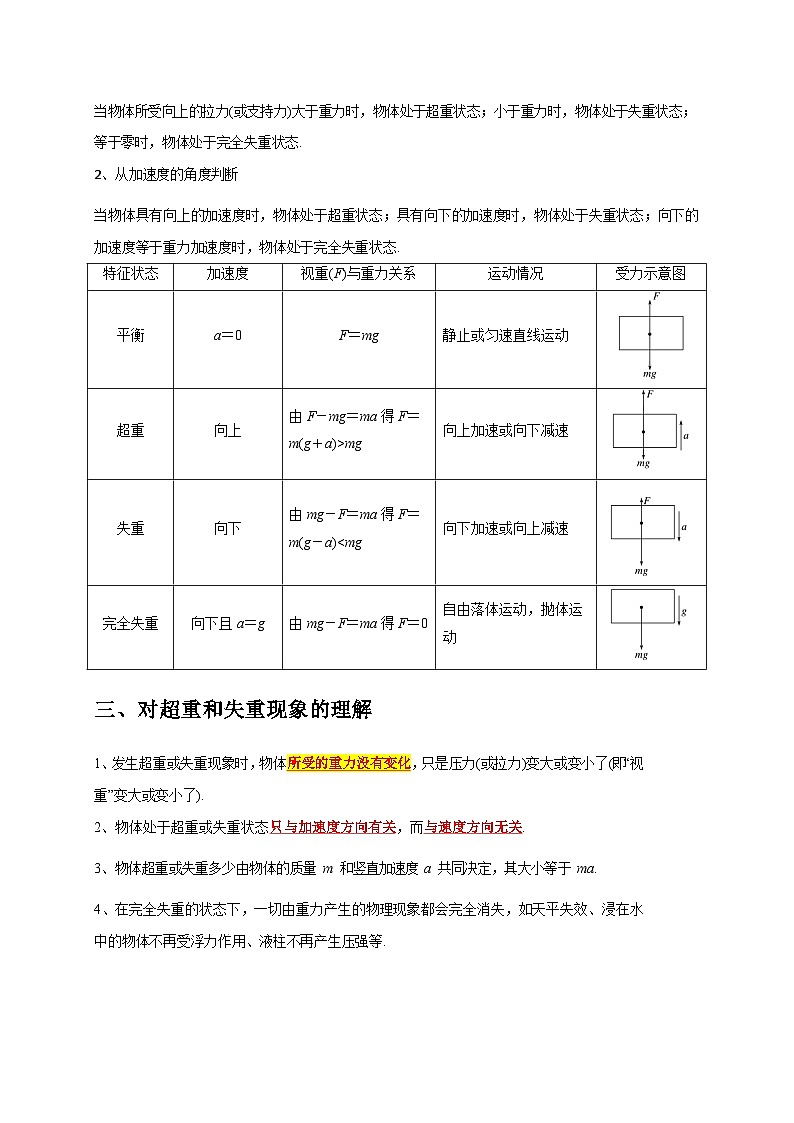 人教版高中物理(必修一)同步讲与练4.6超重与失重（原卷版）第2页