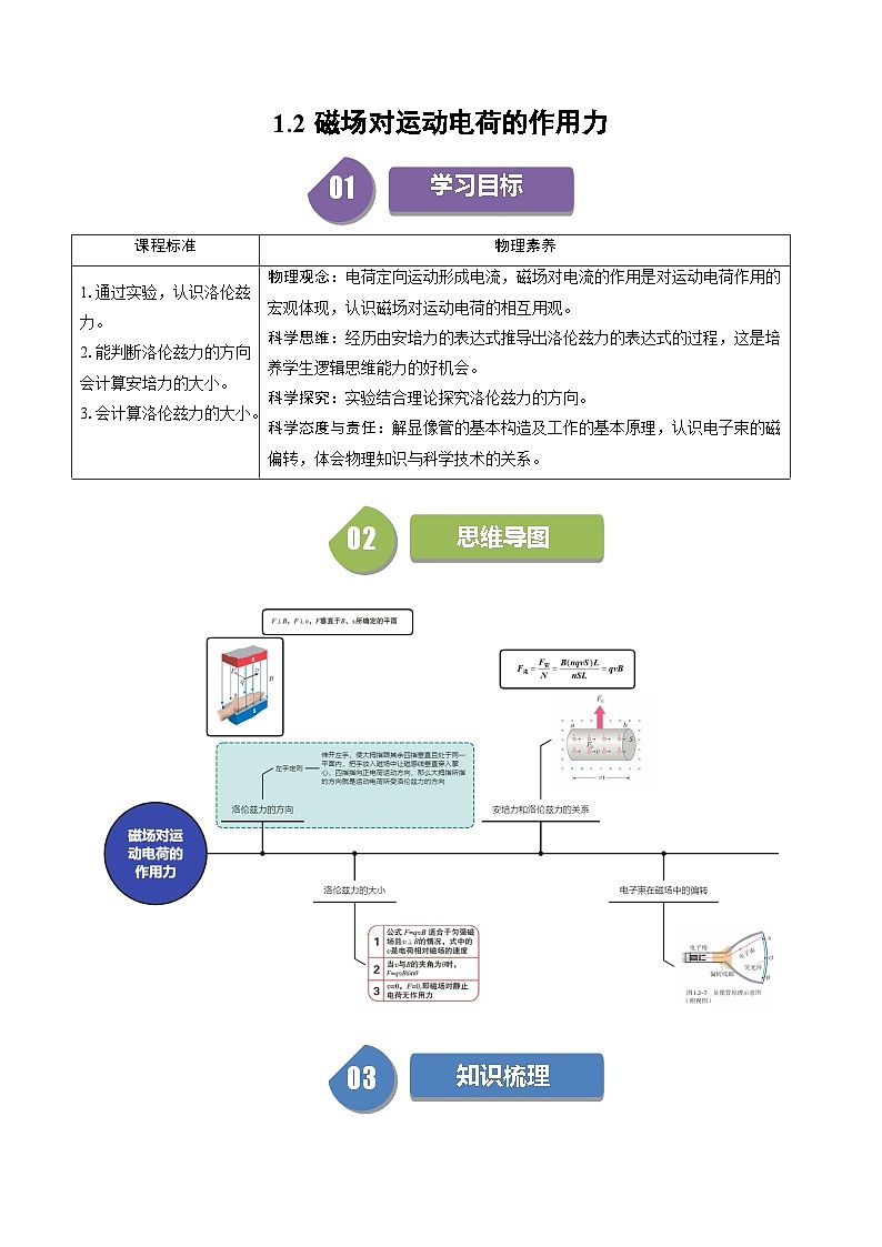 人教版高中物理(选择性必修二)同步讲与练1.2磁场对运动电荷的作用力（解析版）第1页
