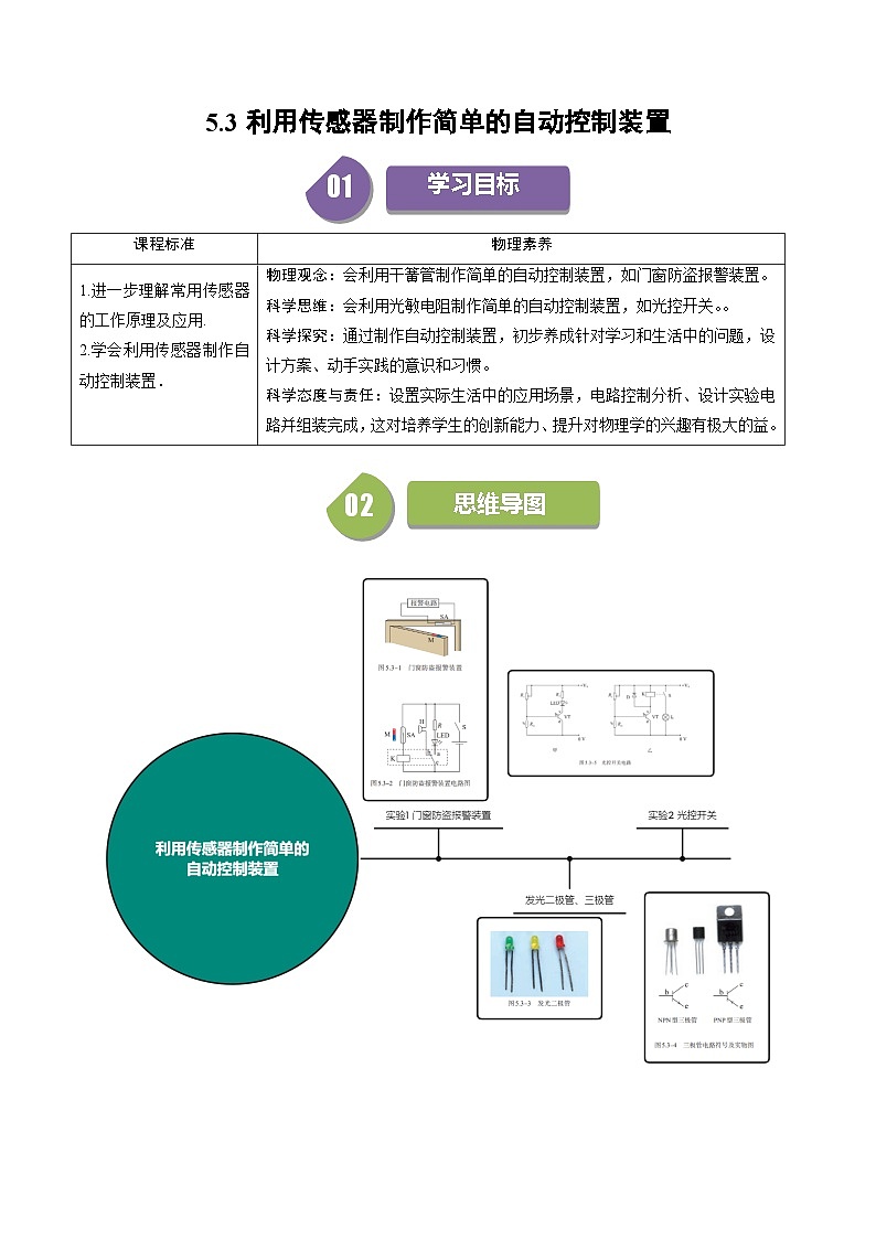 人教版高中物理(选择性必修二)同步讲与练5.3利用传感器制作简单的自动控制装置（解析版）第1页