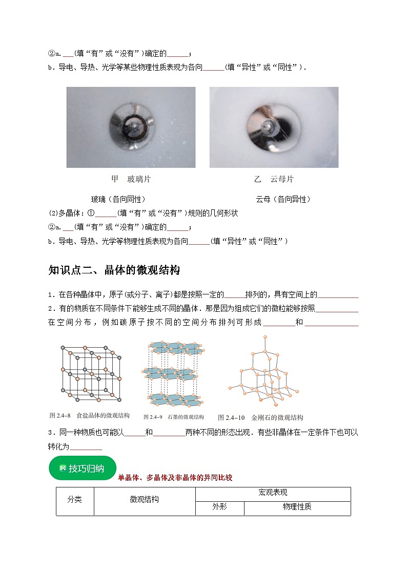 人教版高中物理(选择性必修三)同步讲与练2.4固体（原卷版）第2页