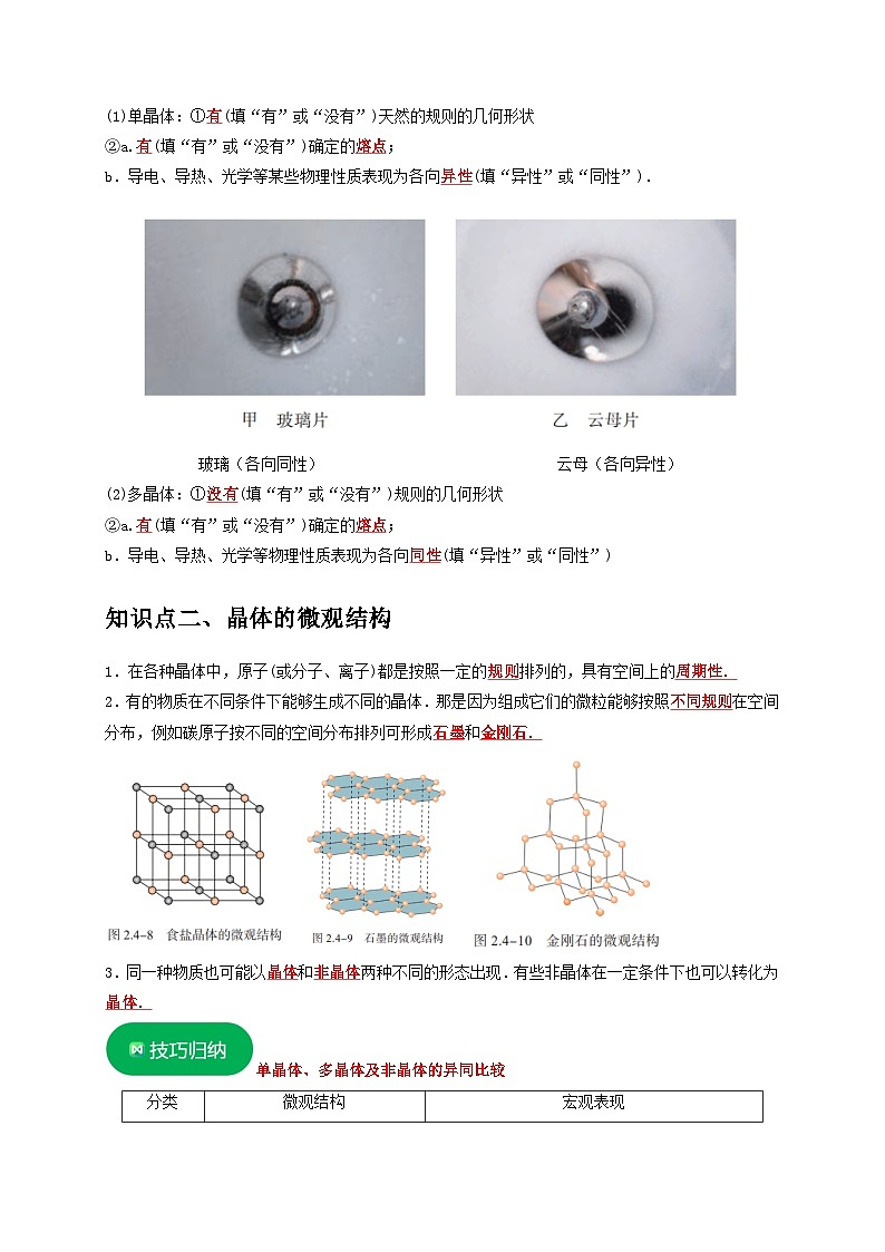 人教版高中物理(选择性必修三)同步讲与练2.4固体（解析版）第2页