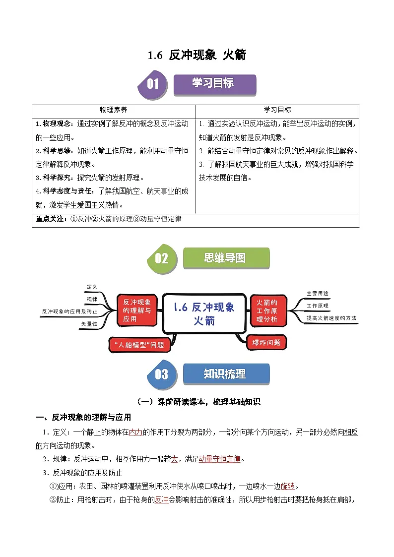 人教版高中物理(选择性必修一)同步讲与练1.6 反冲现象 火箭 （解析版）第1页