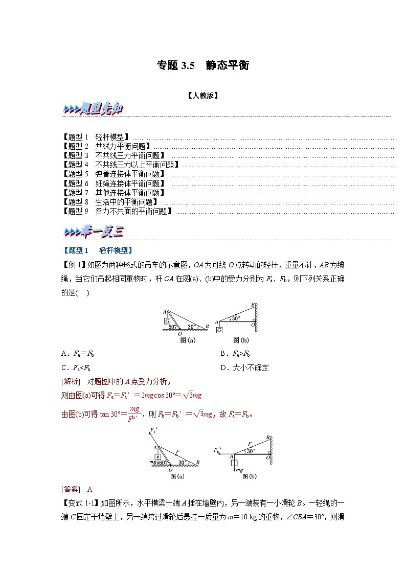 人教版高中物理（必修一）同步题型训练专题3.5 静态平衡（解析版）第1页