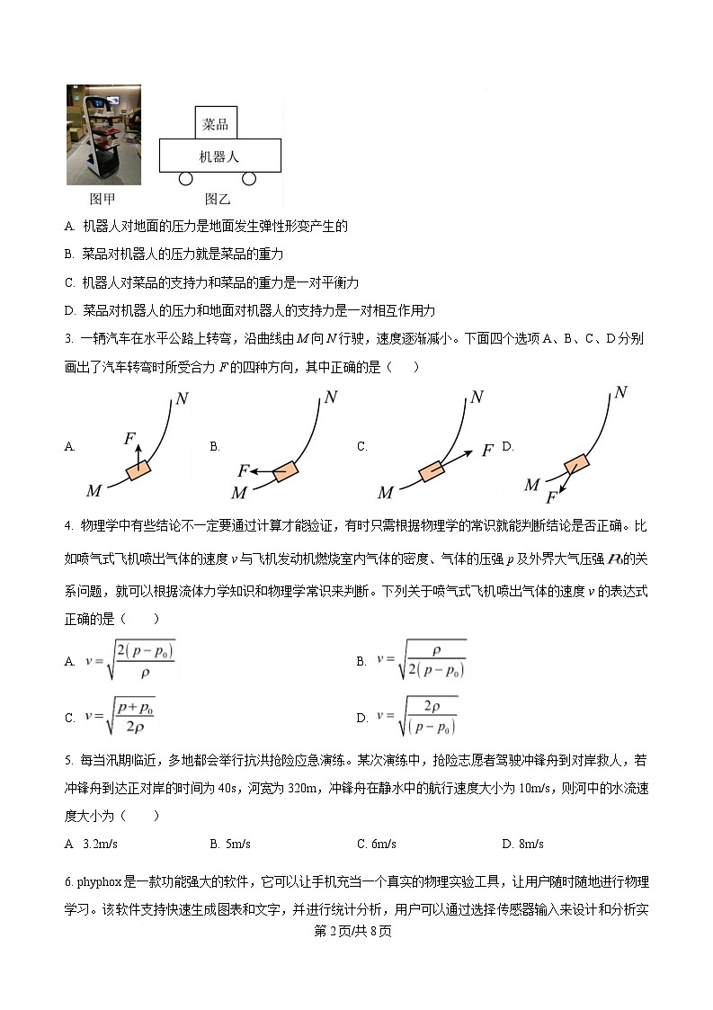 湖北省2024-2025学年高一上学期期末物理试卷（原卷版）第2页