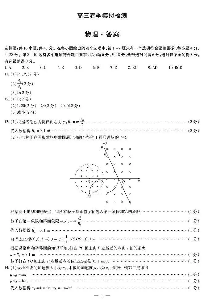 2025届河南创新发展联盟高三下学期一模物理答案第1页