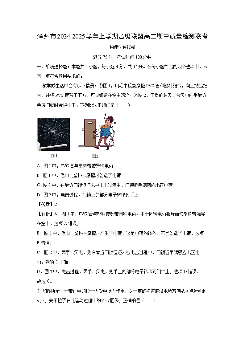 2024~2025学年福建省漳州市乙级校联盟高二上学期期中物理试卷（解析版）第1页