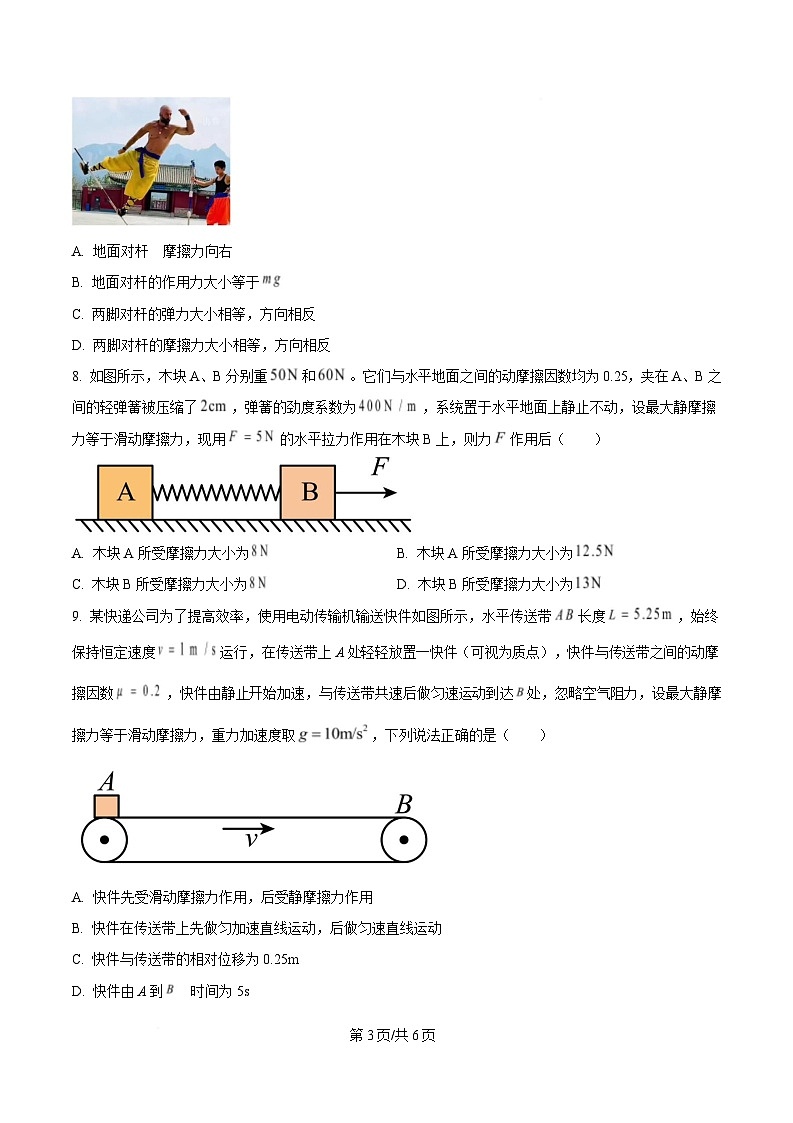 湖北省武汉市2024-2025学年高一上学期1月期末物理试题（原卷版）第3页