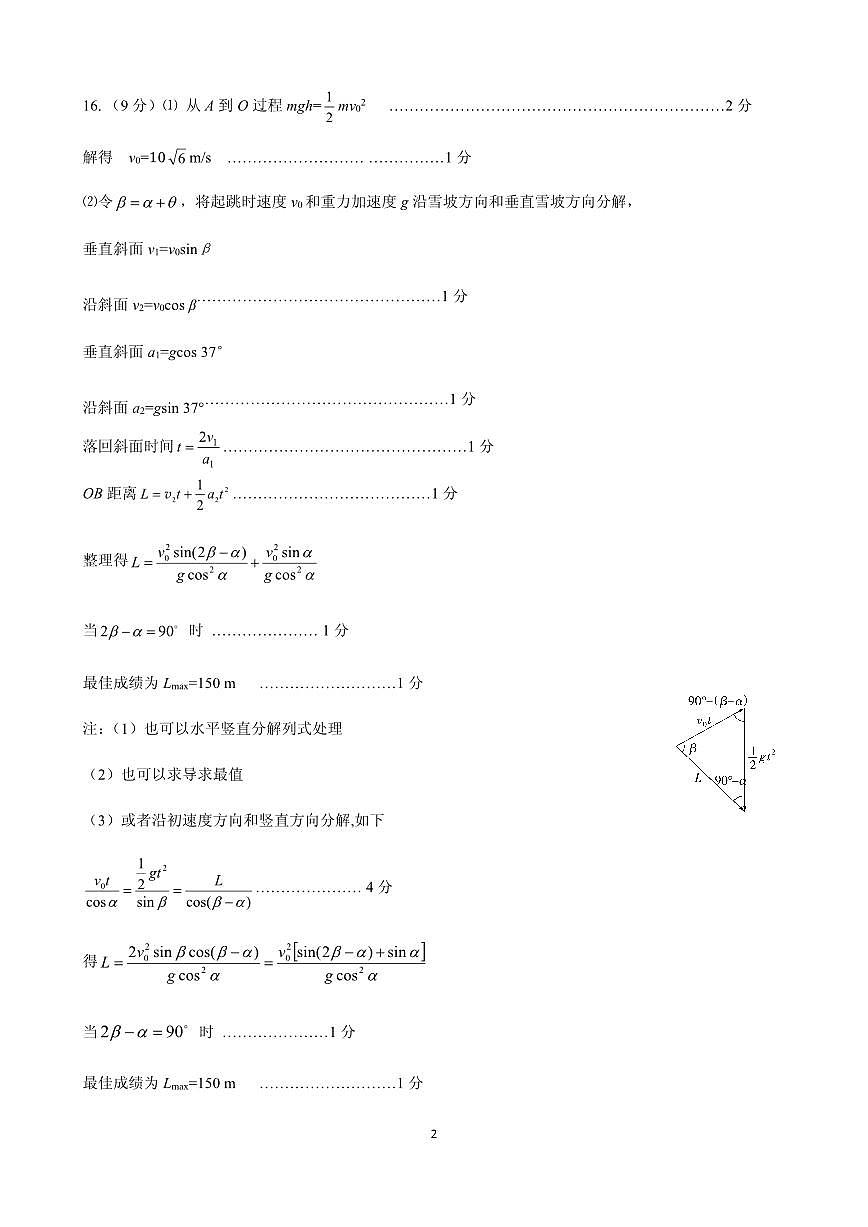 2025届山东实验中学高三3月诊断物理答案第2页