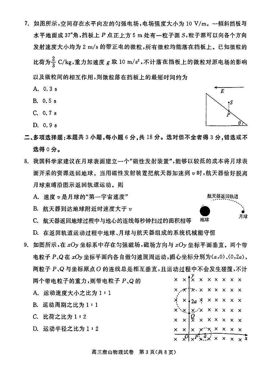 2025届河北省唐山市一模物理第3页