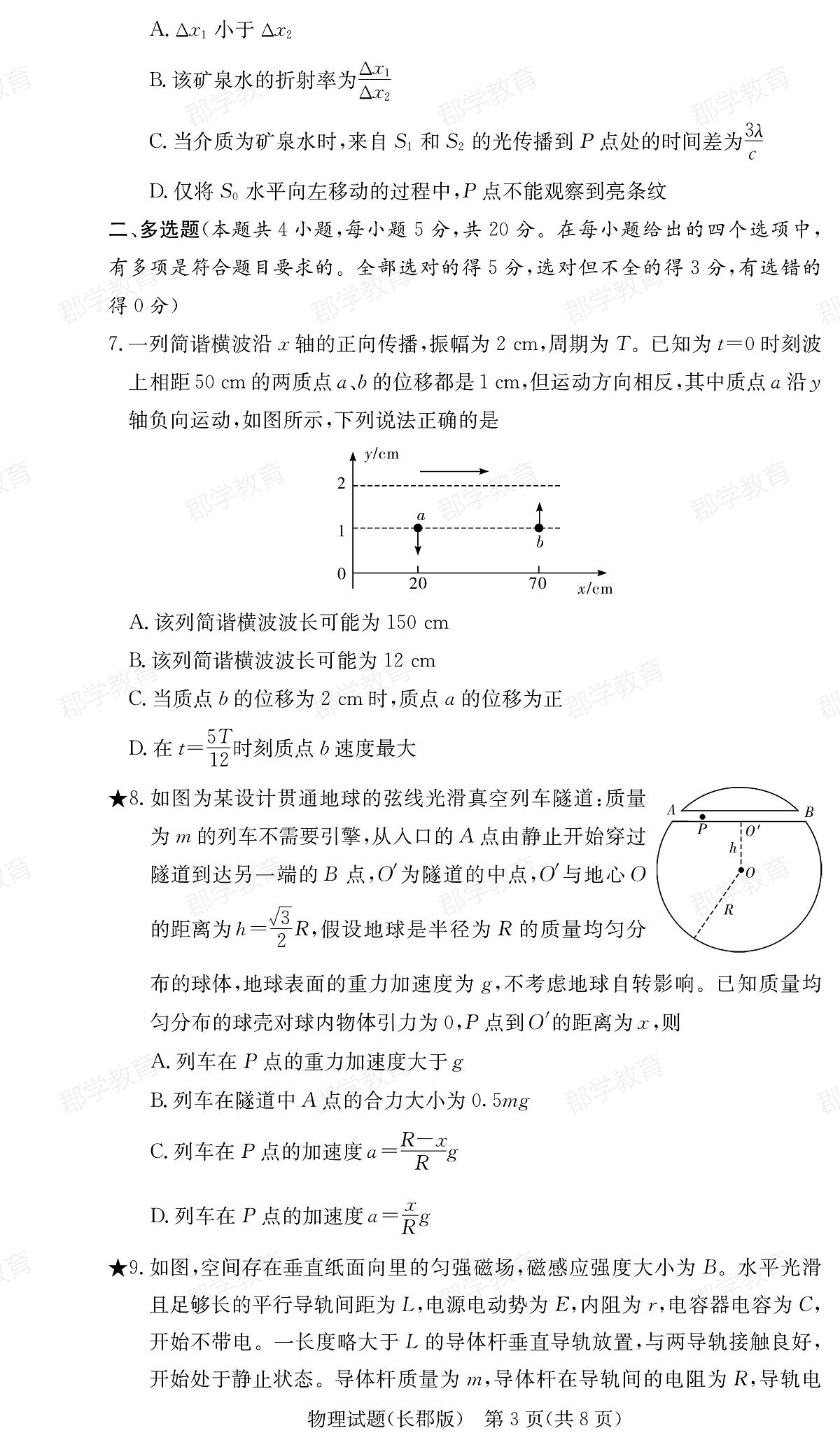 湖南省长郡中学2025届高三月考试卷（六）物理第3页