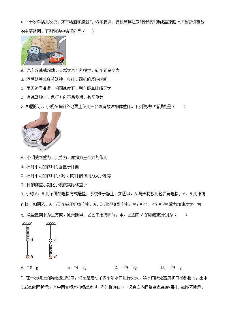 浙江省杭州第十四中学2024-2025学年高一上学期期末阶段性测试物理试卷（原卷版+解析版）第2页
