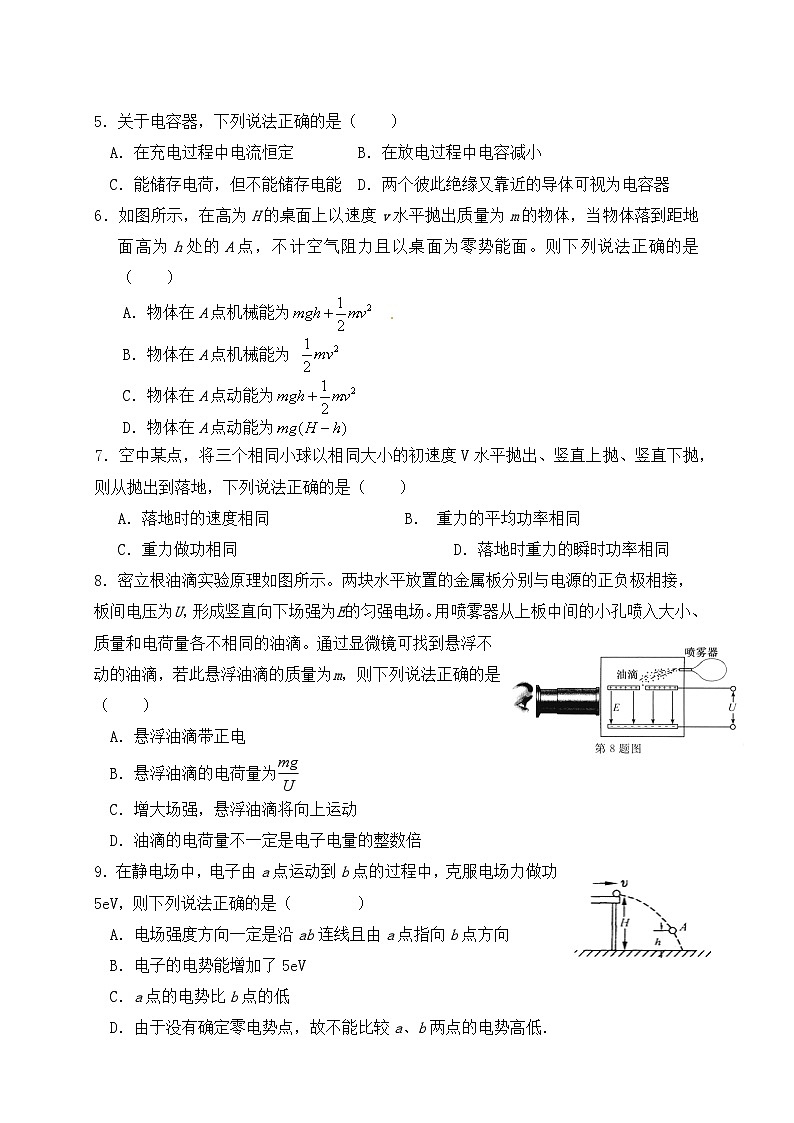 绍兴X中2016学年第二学期期末试卷高一《物理》试卷（2025年）第2页