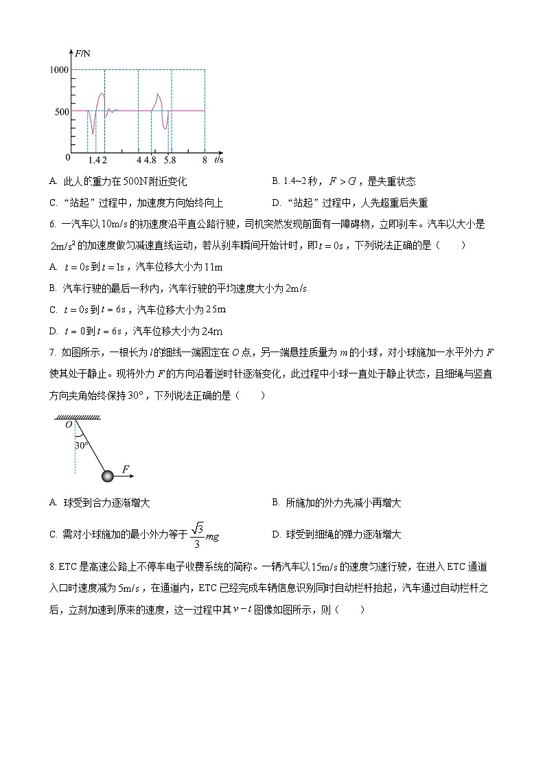 广西百色市普通高中2024-2025学年高一上学期期末教学质量调研物理试题  Word版无答案第3页