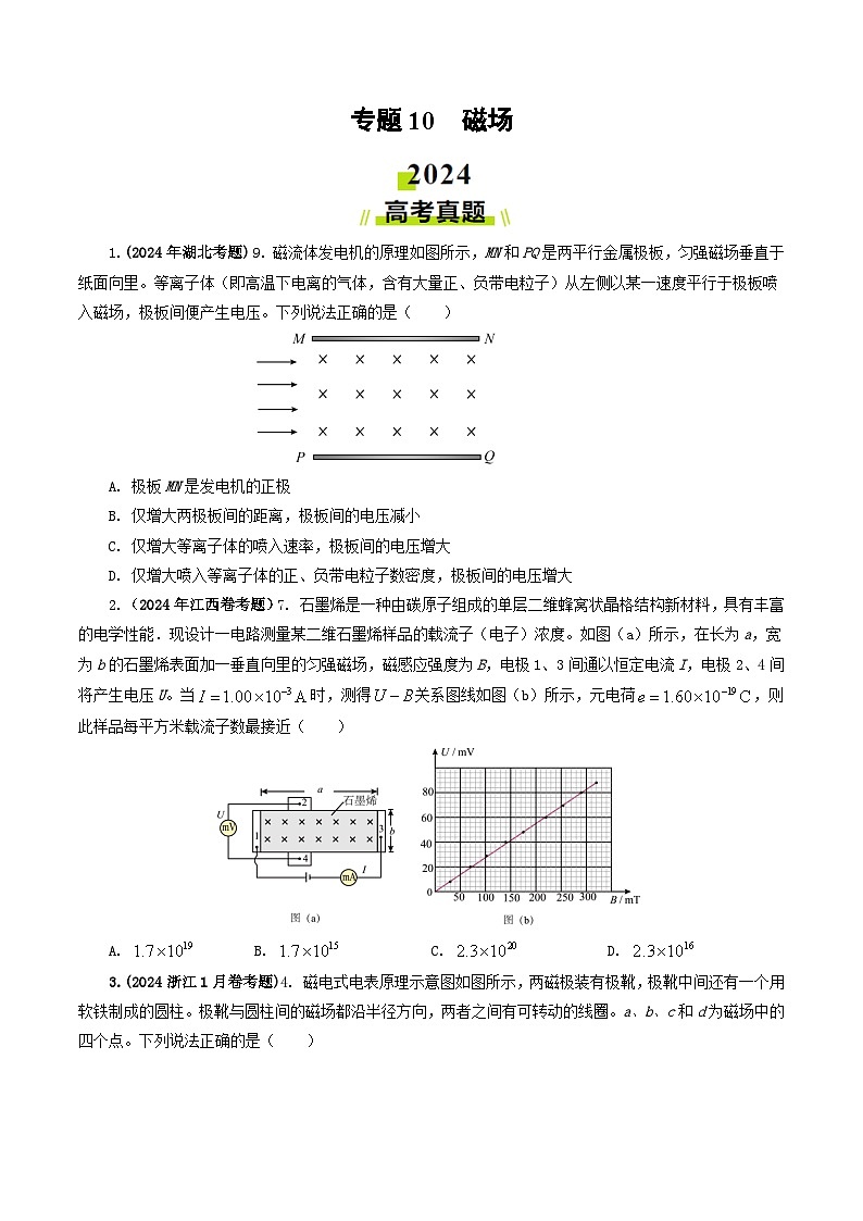 专题10 磁场-2024年高考真题和模拟题物理分类汇编（学生卷）第1页