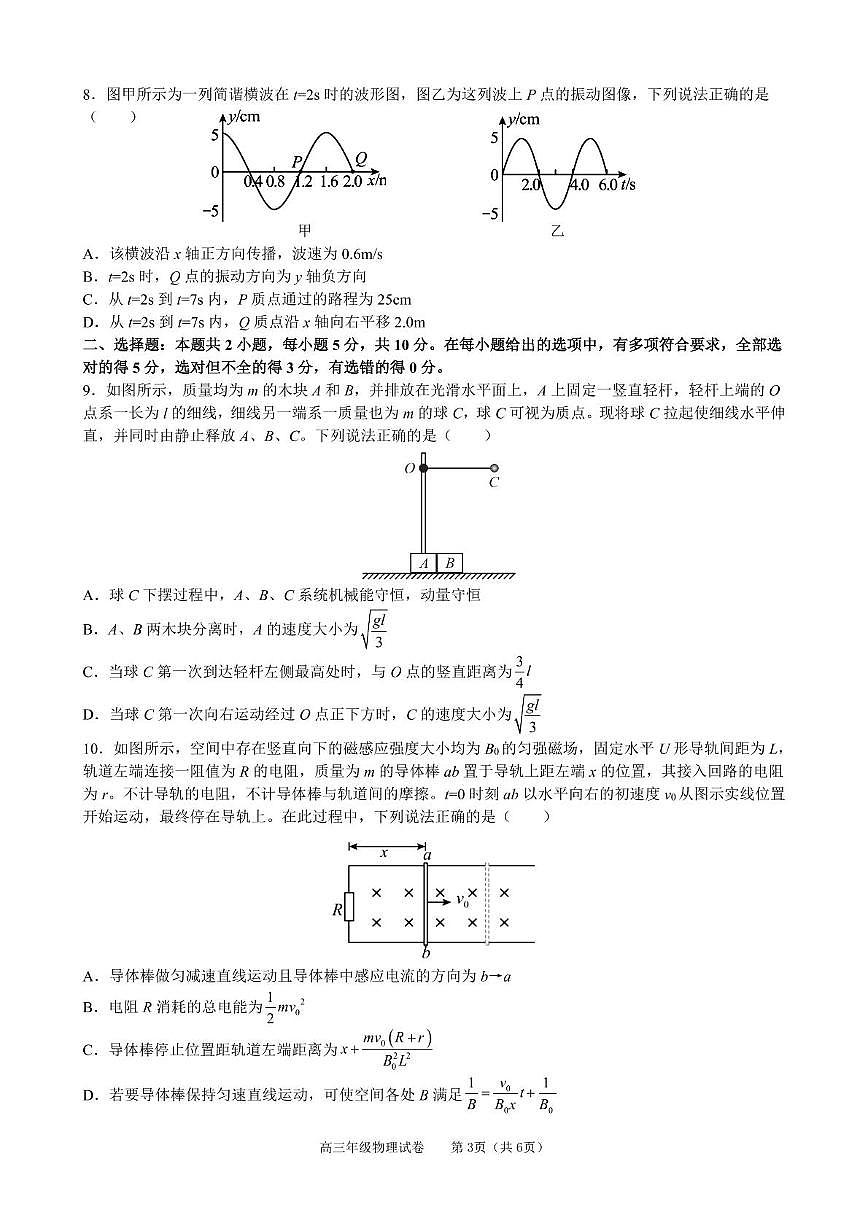 安徽省合肥市普通高中六校联盟2024-2025学年高三下学期阶段性检测 物理（含答案）第3页