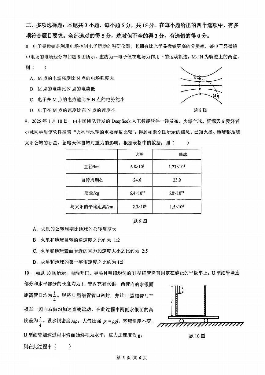 物理丨重庆市拔尖强基联盟2025届高三下学期3月联合诊断性考试物理试卷及答案第3页
