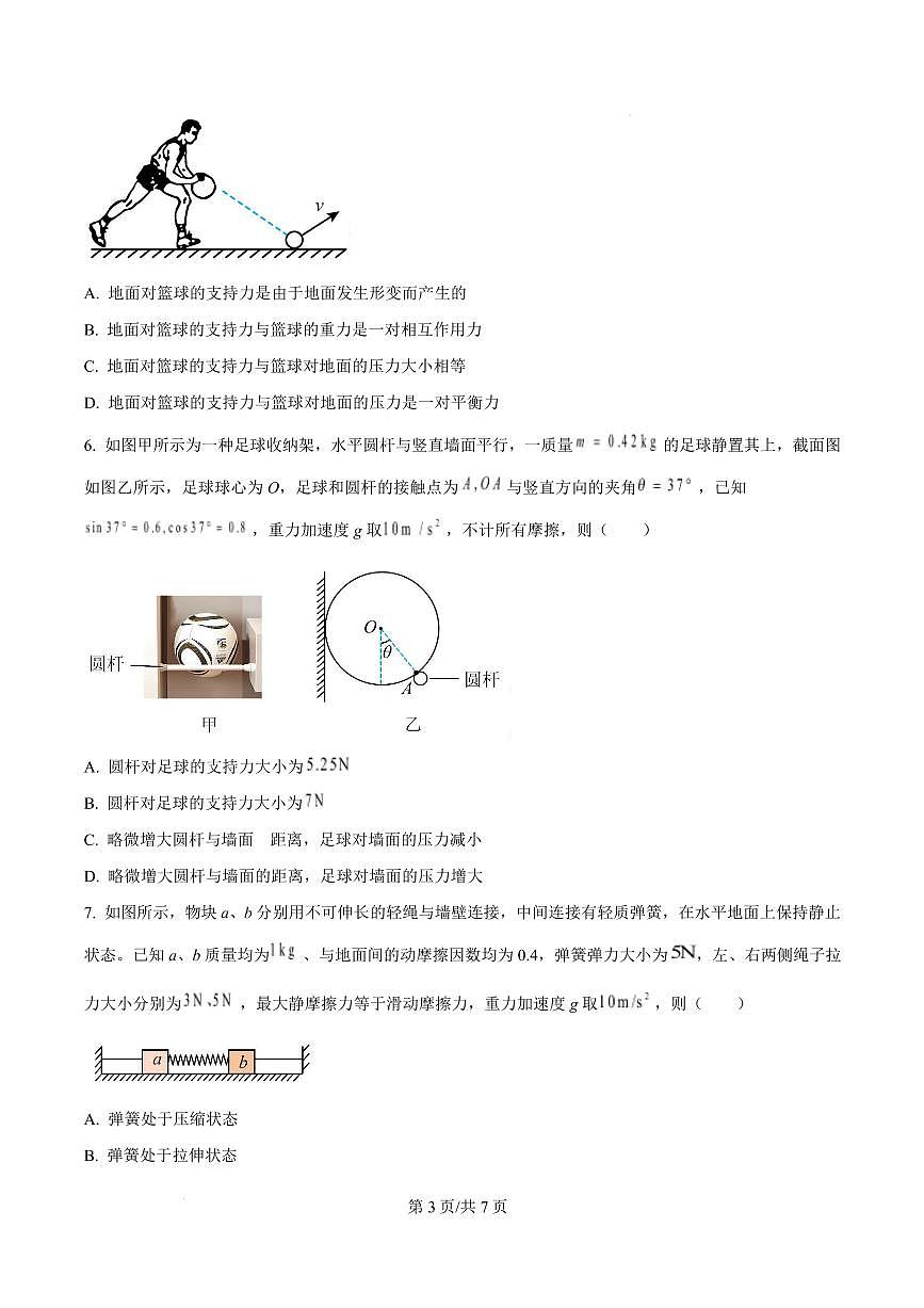福建省厦门市2024-2025学年高一上学期质量检测物理试卷（含答案）第3页