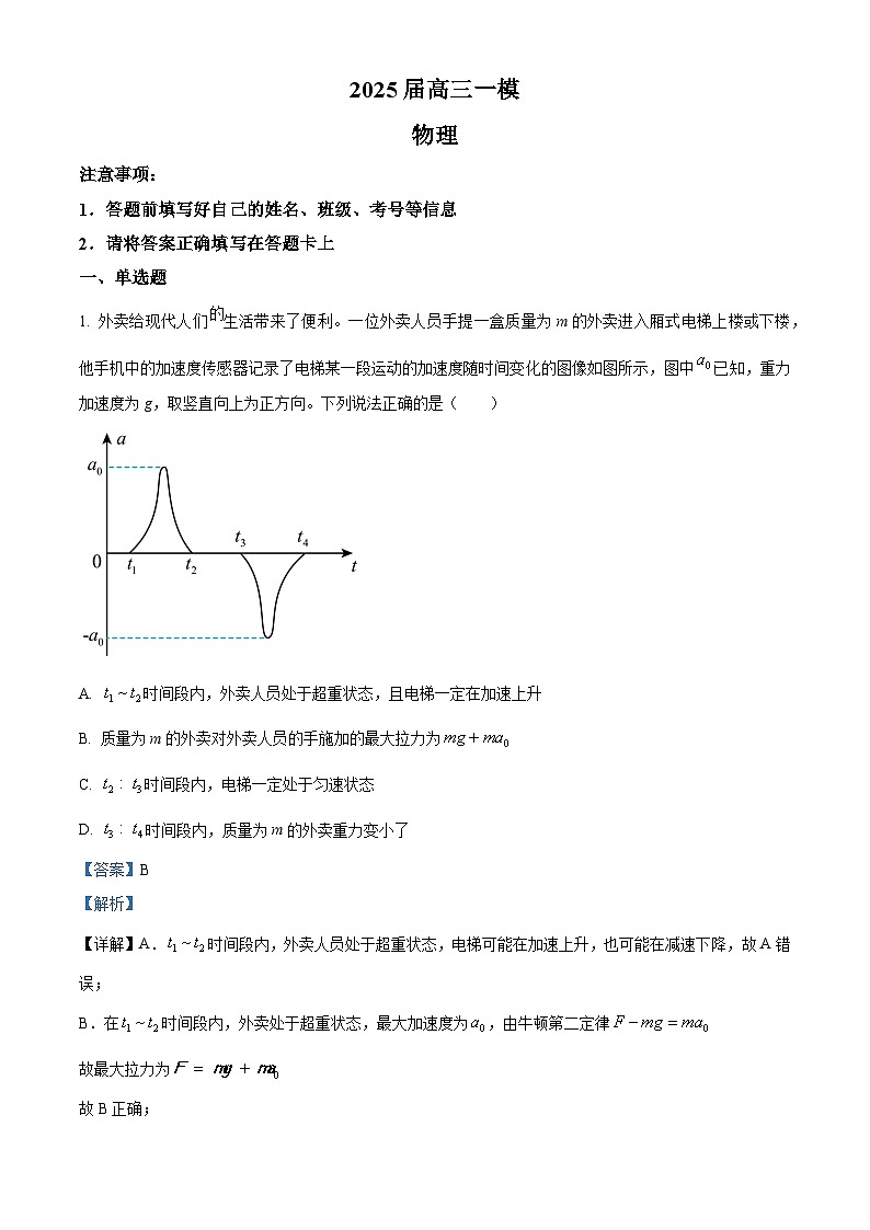 2025届湖南省长沙市第十一中学高三下学期一模物理试题（解析版）第1页