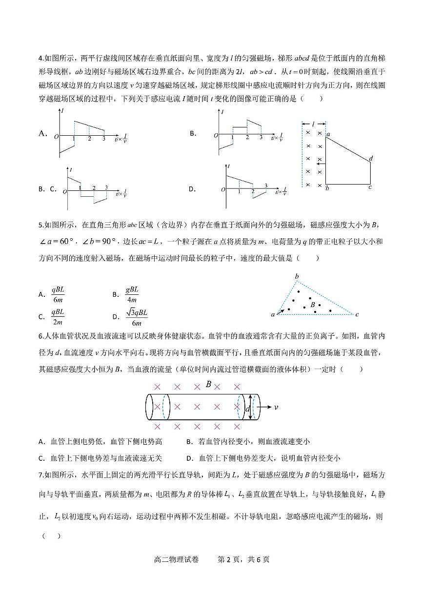 湖北省汉阳一中、江夏一中、洪山高中2024-2025学年高二下学期2月联考物理试卷（含答案）第2页