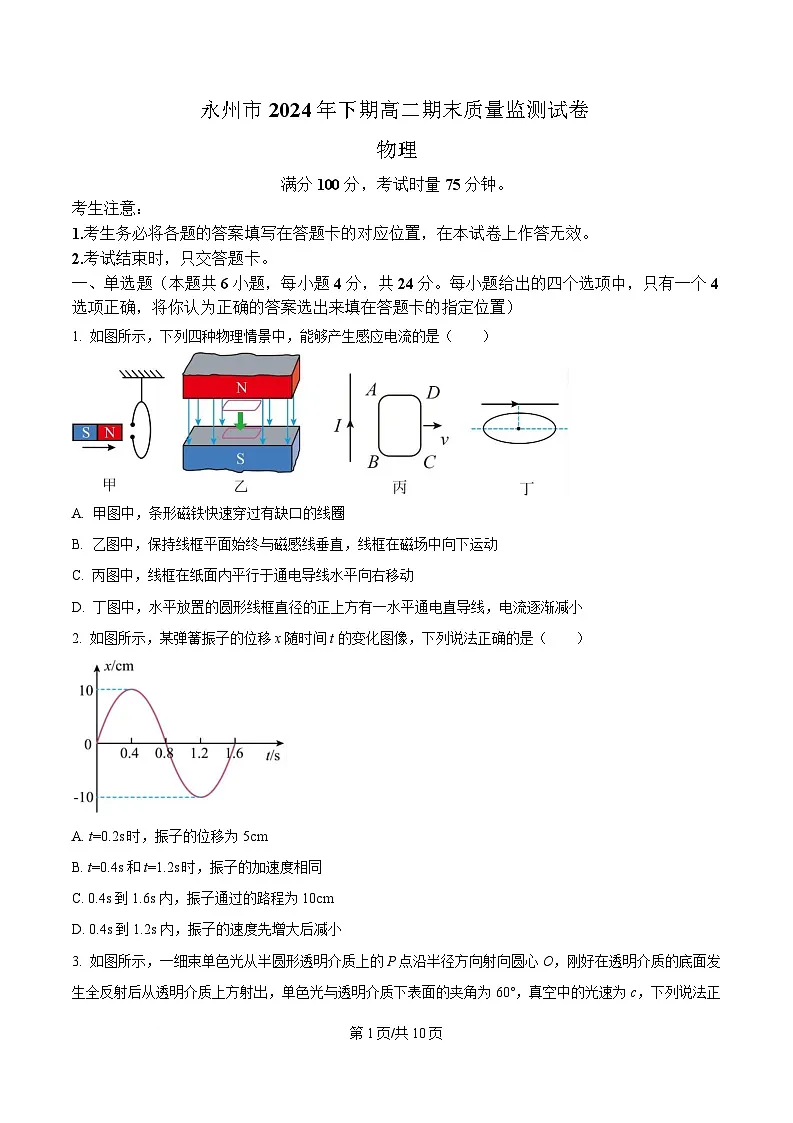 湖南省永州市2024-2025学年高二上学期期末质量监测物理试卷（含答案）第1页