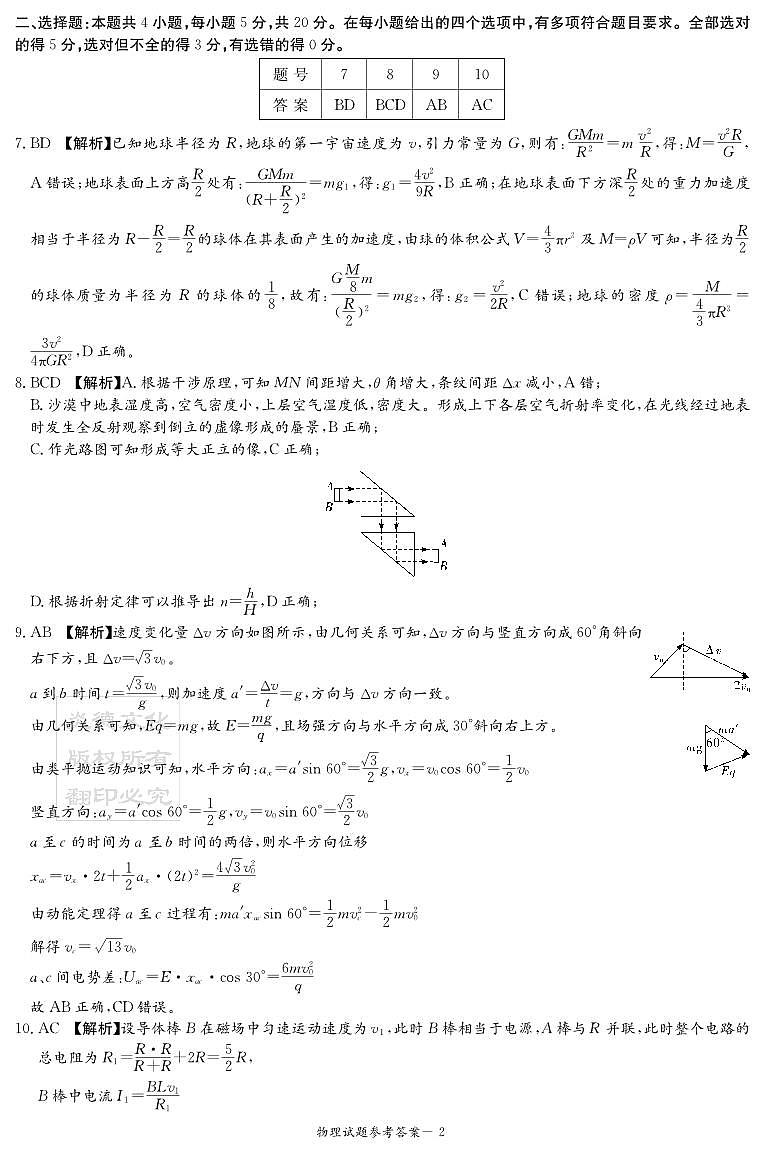 湖南省炎德英才九校联盟2025届高三第二次联考物理答案第2页