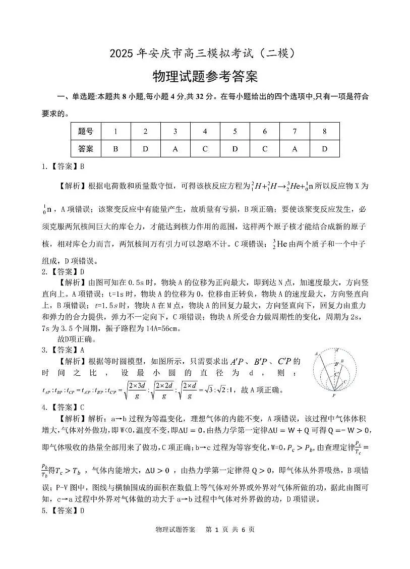 安庆市二模 物理试题答案(1)第1页