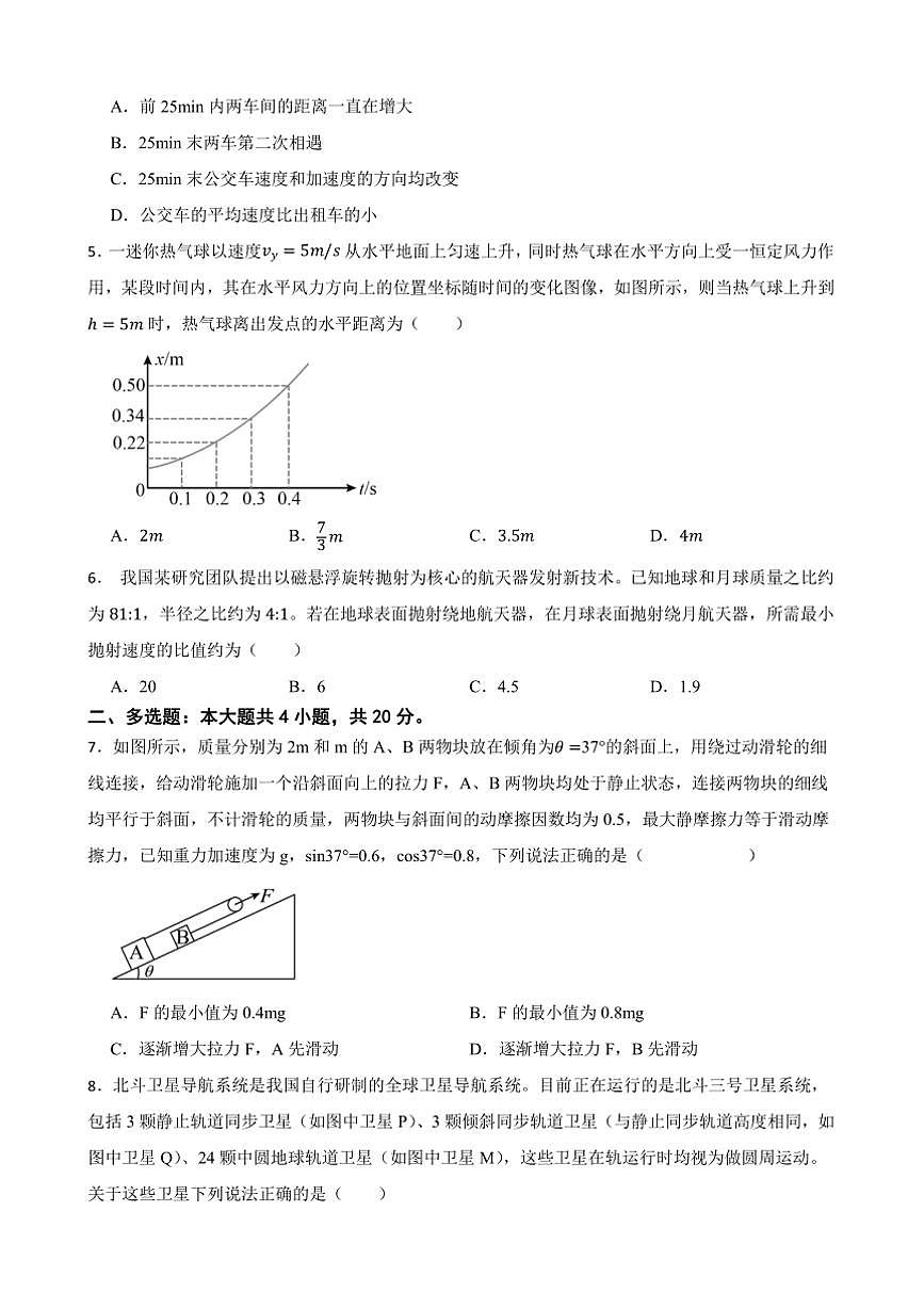 2024～2025学年湖南省长沙市高一下入学物理试卷(含答案)第2页