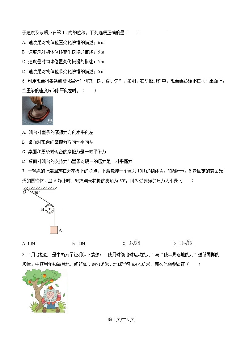 浙江省杭州市滨江区杭二滨江2024-2025学年高一上学期期末考物理试卷  Word版无答案第2页