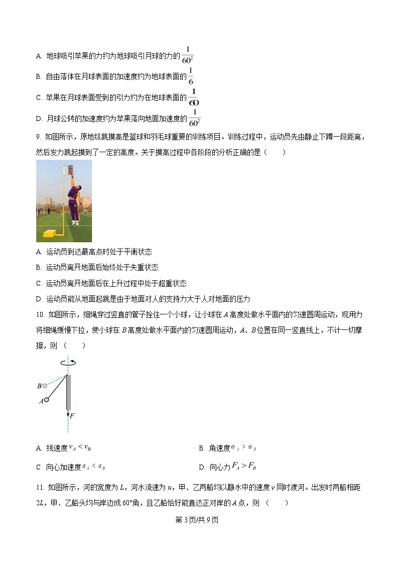 浙江省杭州市滨江区杭二滨江2024-2025学年高一上学期期末考物理试卷  Word版无答案第3页