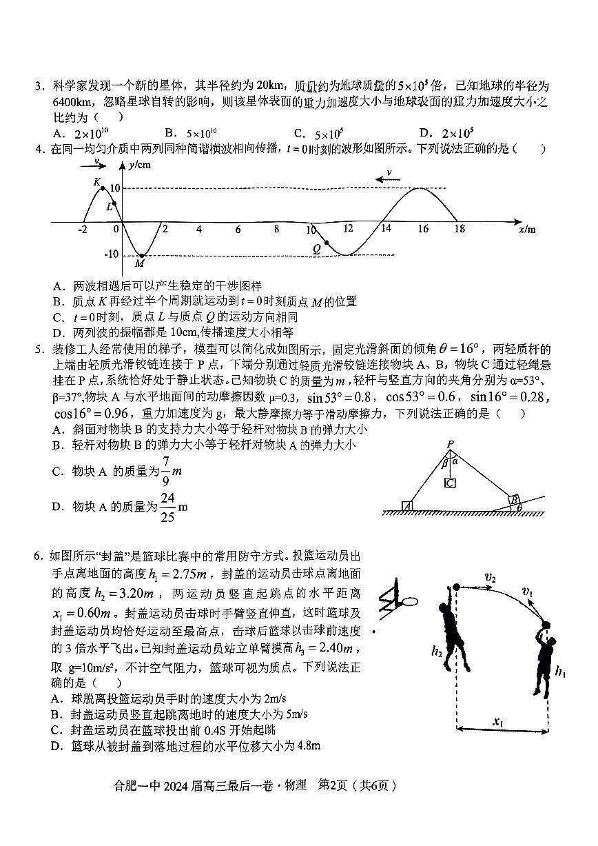 2024届安徽省合肥一中高三年级最后一卷-物理（含答案）第2页