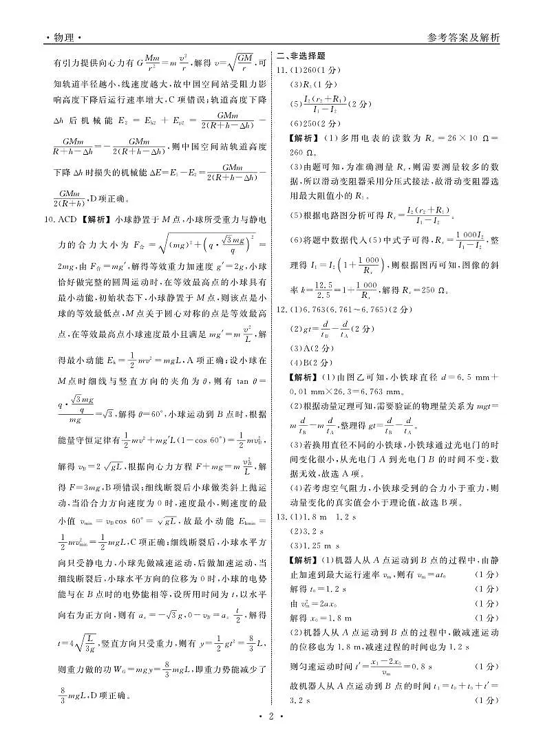 2025届辽宁省普通高中高三12月月考物理答案第2页