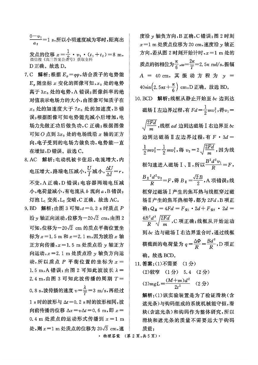 2025青桐鸣高三2月大联考物理答案第2页