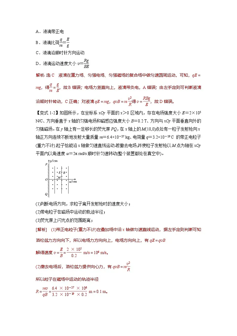 人教版高中物理(选修二)同步题型训练专题1.8 带电粒子在叠加场中的运动（解析版）第3页