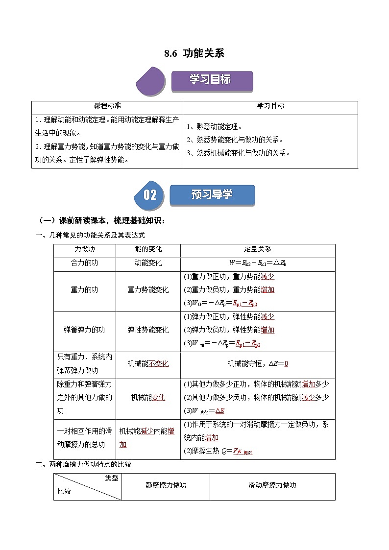 人教版高中物理(必修二)同步培优讲练8.6 功能关系（解析版）第1页